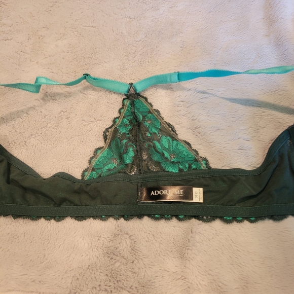 Adore Me Pushup Front Closure Bra Lacy Green and Blue - Picture 3 of 6